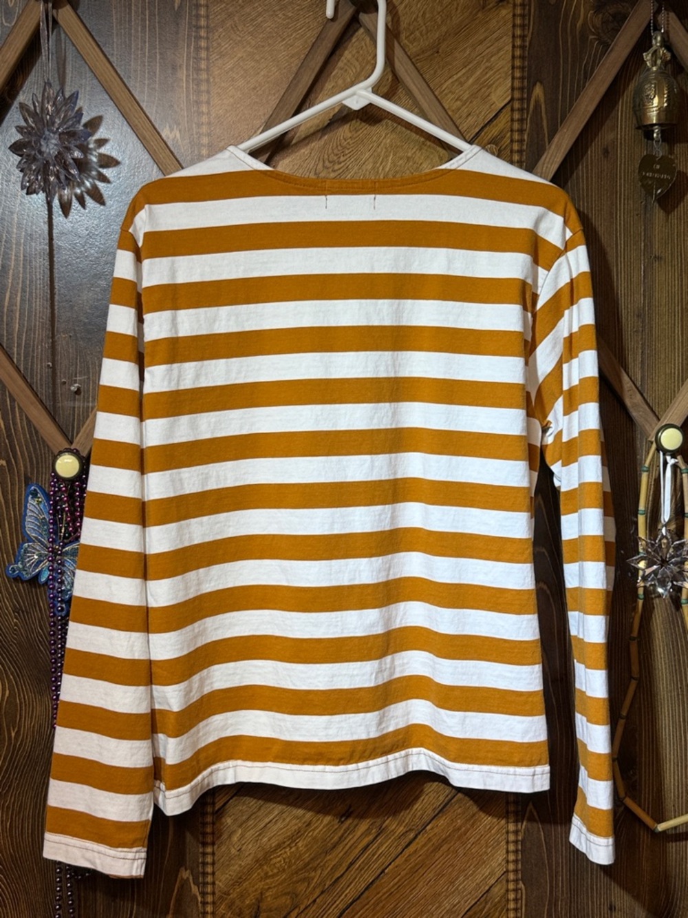 Dockers Women's Long-Sleeve Striped Crewneck - White & Mustard Yellow - Picture 7 of 7